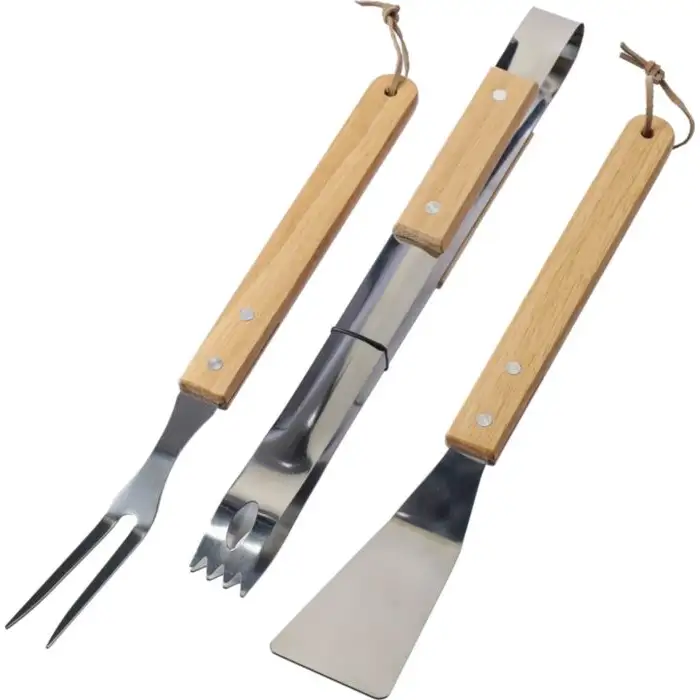 Kaitlyn Edelstahl-Grillset – 3-teilig mit Holzgriffen und Geschenkverpackung – Bild 2