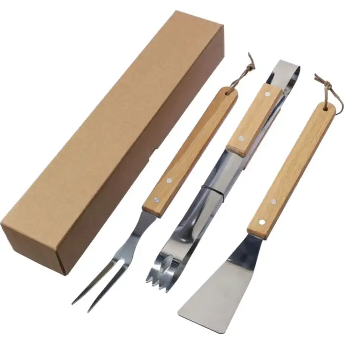 Kaitlyn Edelstahl-Grillset – 3-teilig mit Holzgriffen und Geschenkverpackung